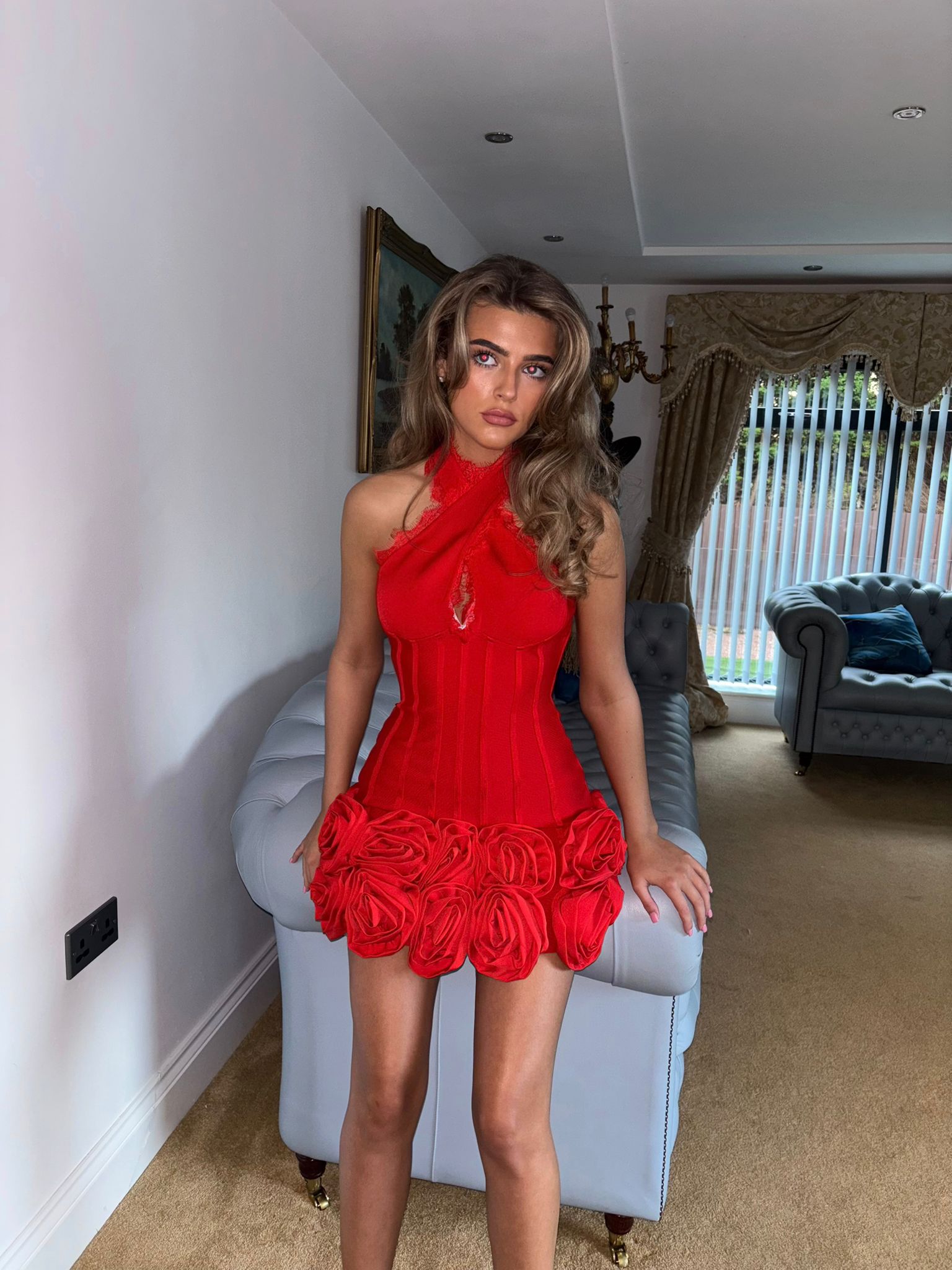 AIMEE Red Rose Ruffle Bandage Dress