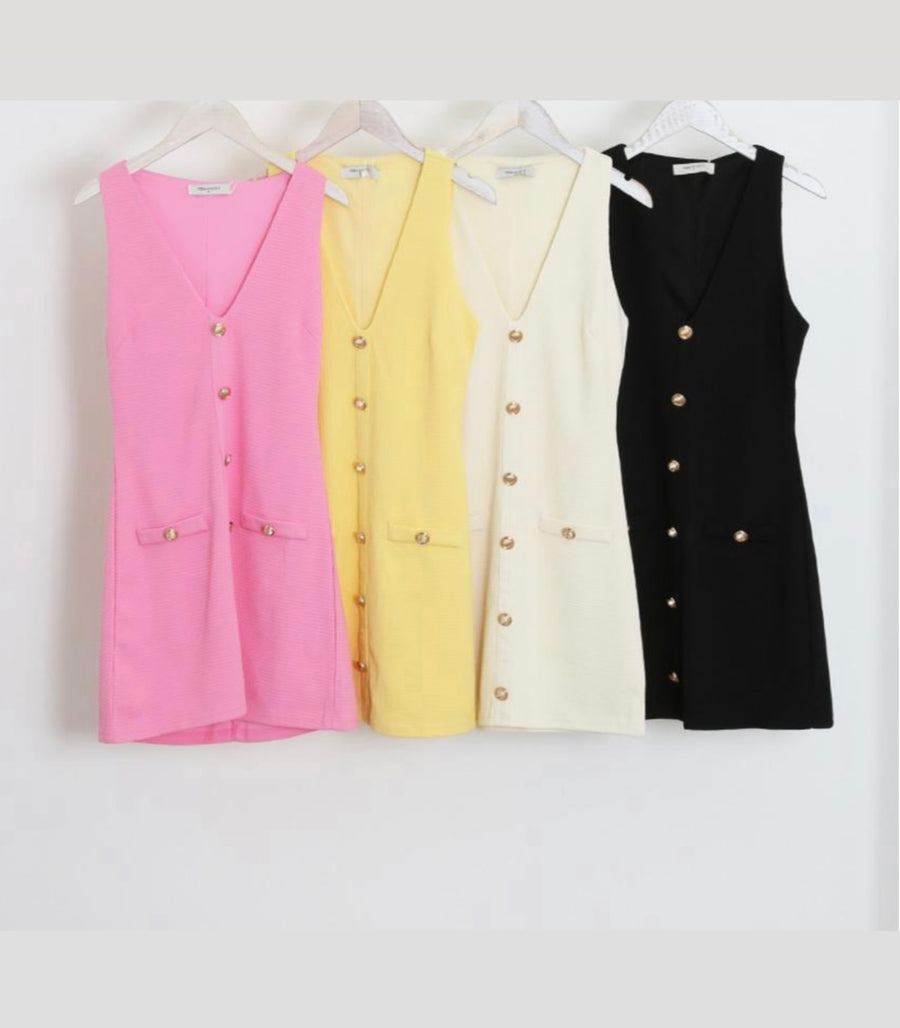 MONICA Gold Button Dress Next Day Delivery