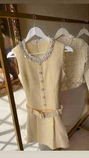 AMBER Lemon Yellow Tweed Dress   (Next Day Delivery Available )