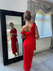 RUBY Red Ruffle Bandage Dress next day delivery Available