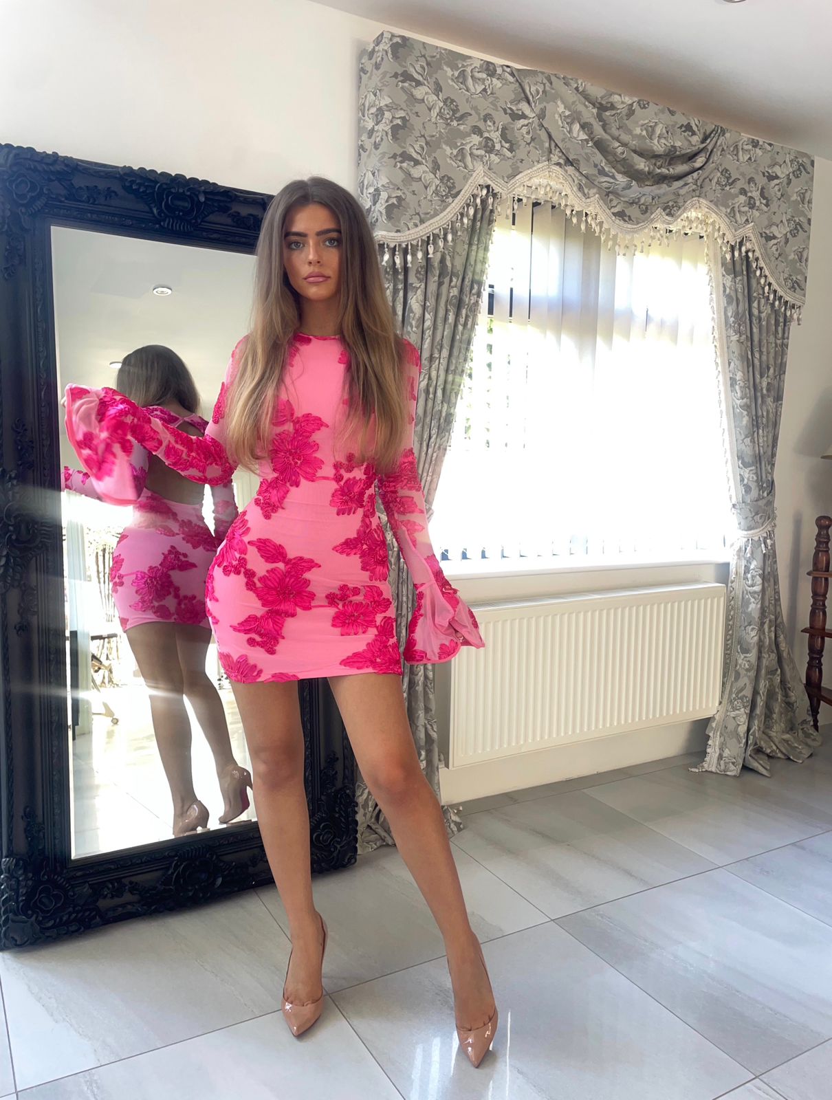 SKYLA Pink Floral Dress Next Day Delivery available