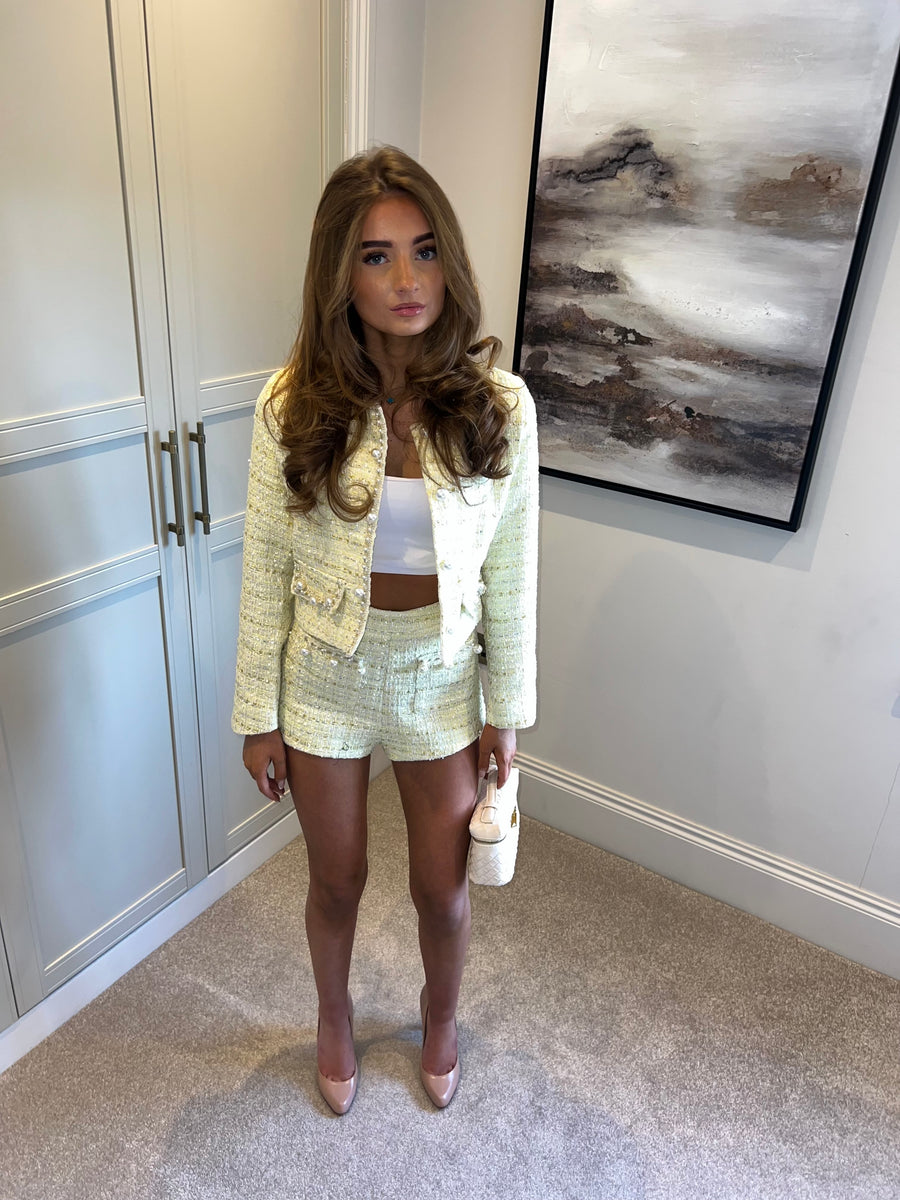 JESSICA Lemon Yellow Tweed Two Piece Set  (Next Day Delivery Available )