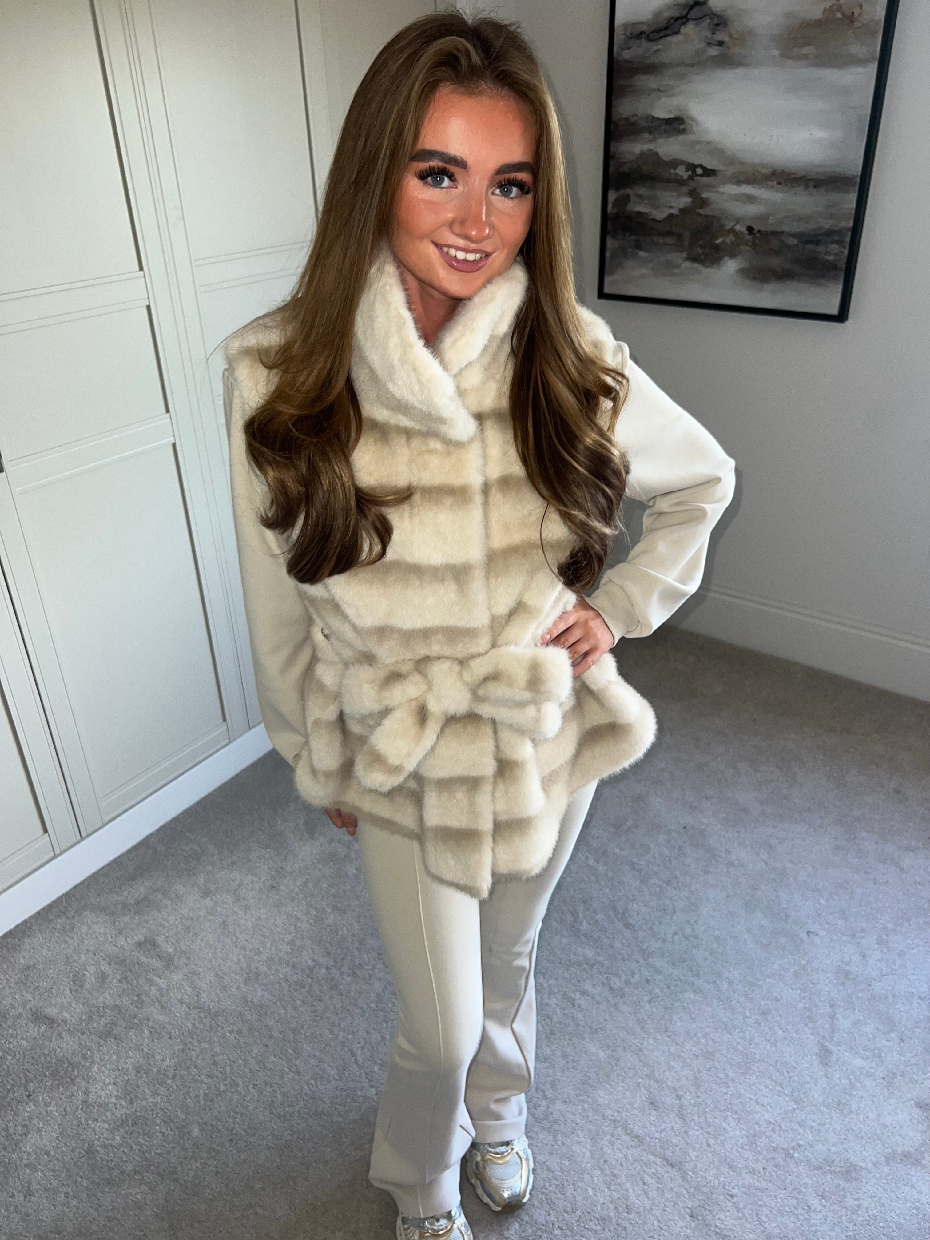CAPRICE Beige   Faux Fox Fur Gilet  (Next Day delivery Available )