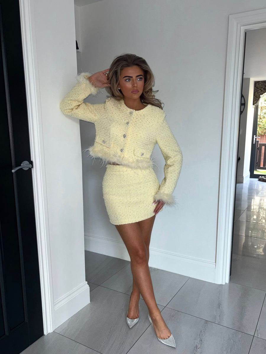 THEA Lemon Yellow Tweed Two Piece Set  (Next Day Delivery Available )