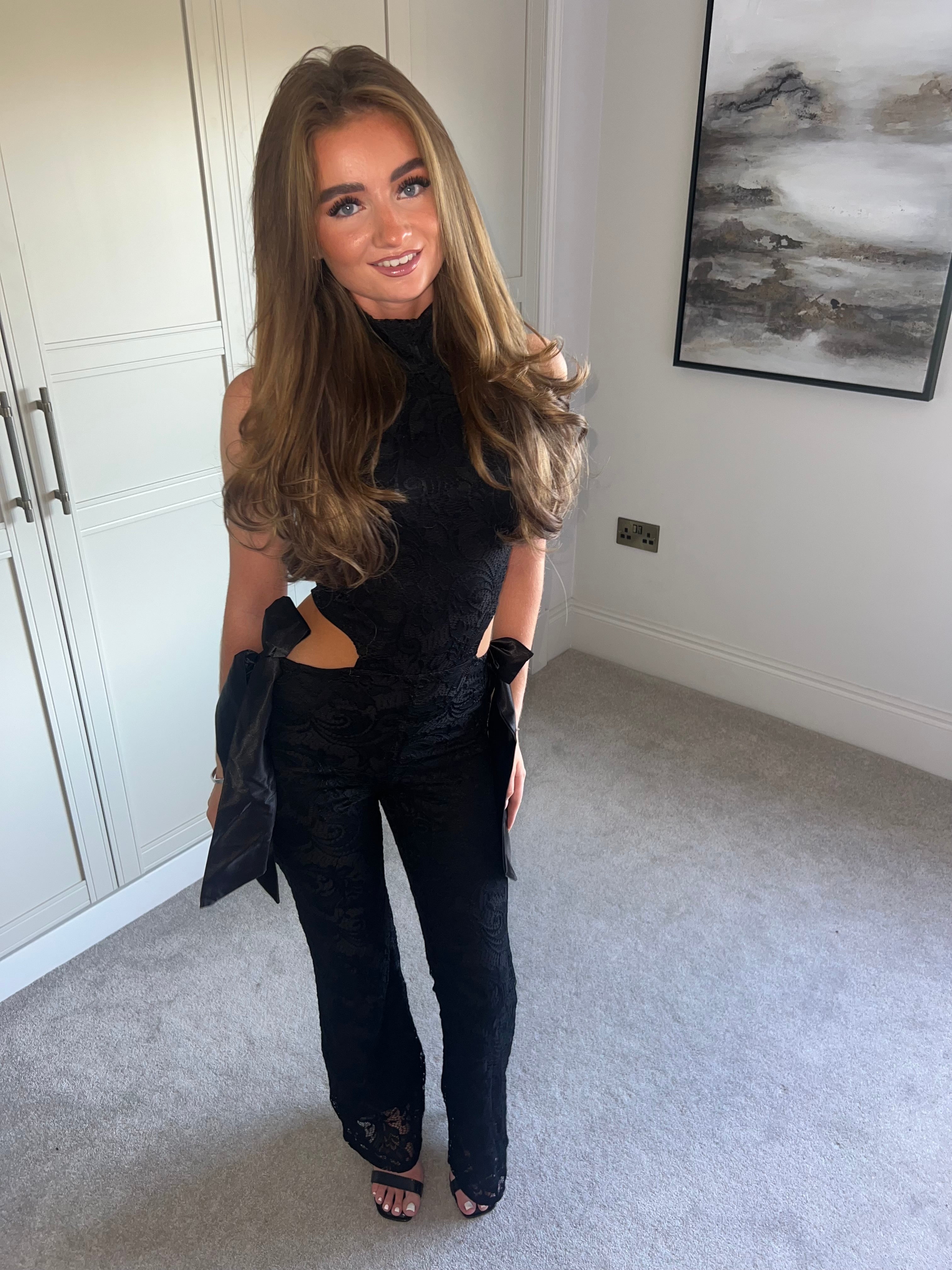 RUBY Black Lace Bow Jumpsuit  (Next Day delivery Available )