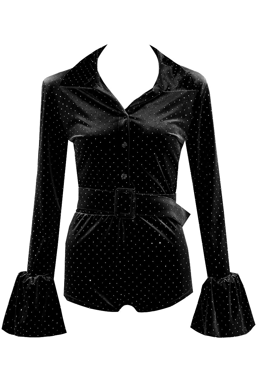 CHLOE Diamond Velvet Belted  Playsuit Next Day Delivery Available