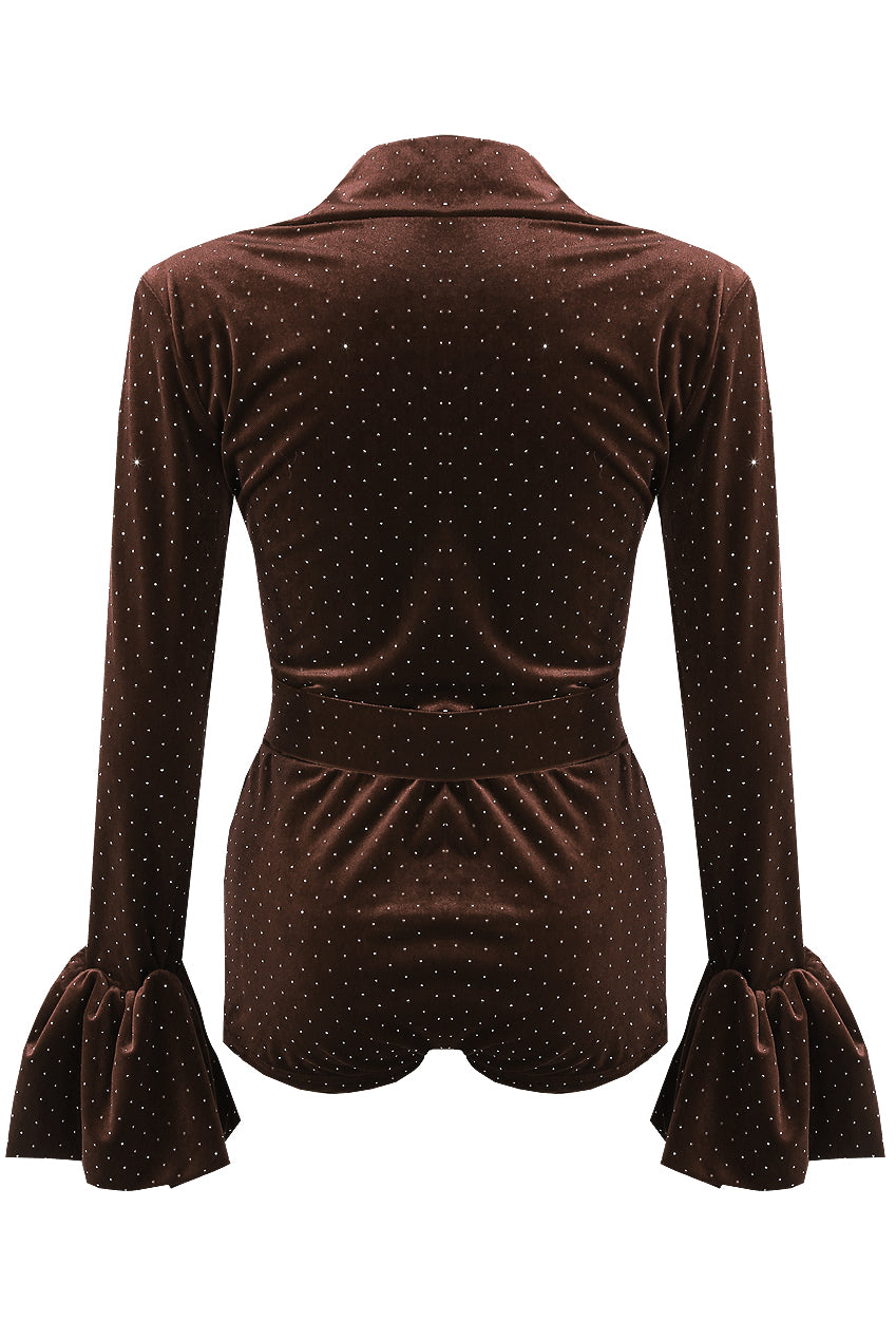 CHLOE Diamond Velvet Belted  Playsuit Next Day Delivery Available