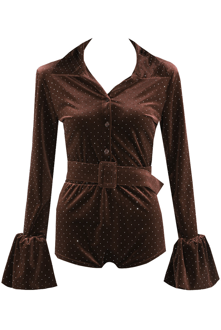 CHLOE Diamond Velvet Belted  Playsuit Next Day Delivery Available