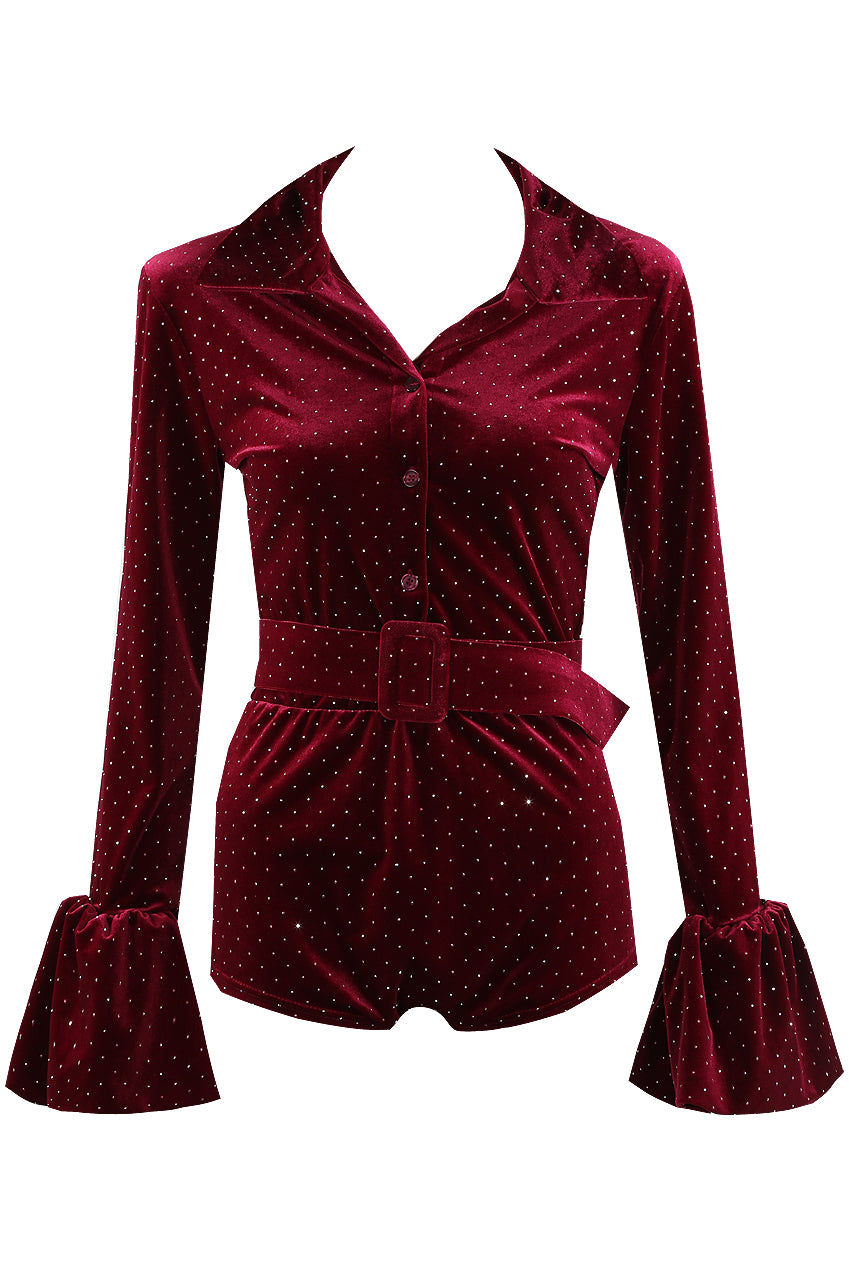 CHLOE Diamond Velvet Belted  Playsuit Next Day Delivery Available