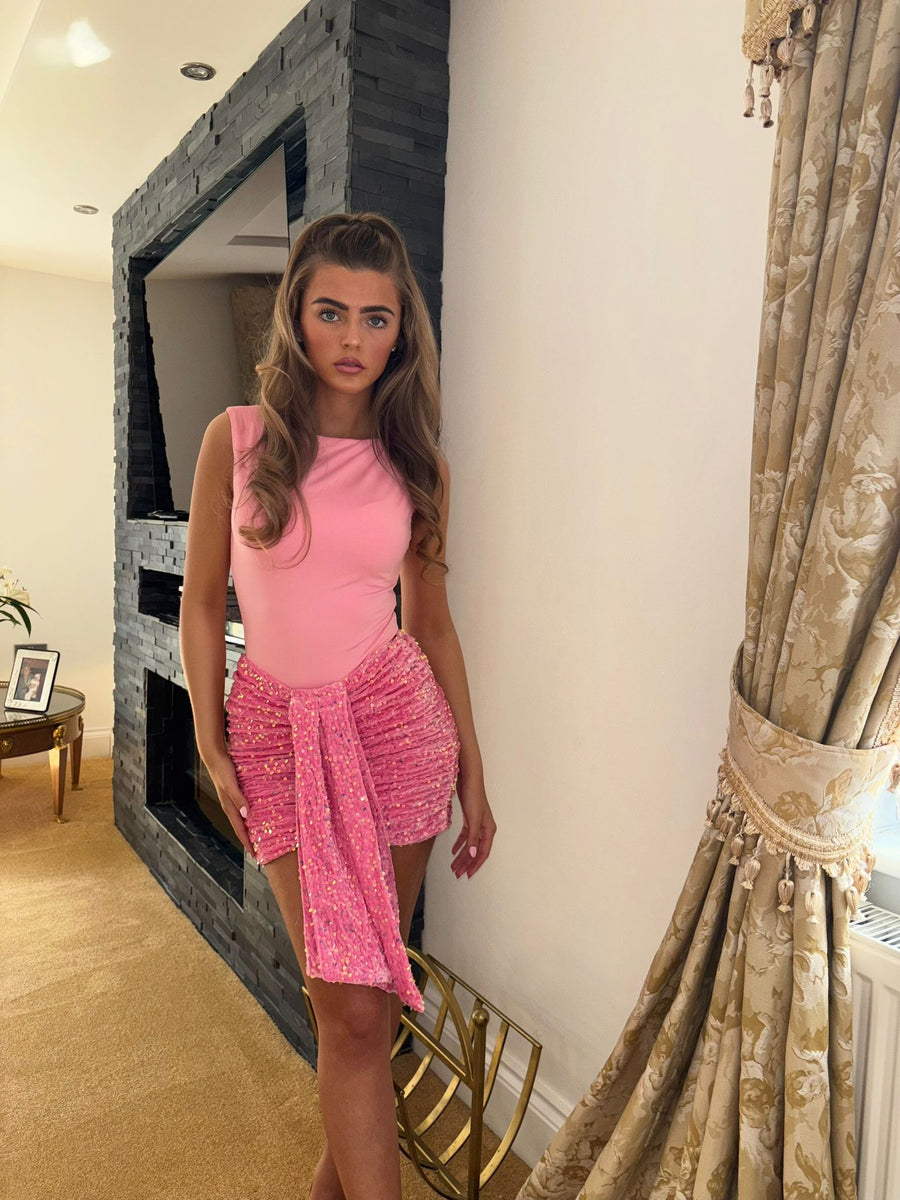 LIBBY Pink Sequin Skirt Made In House Design