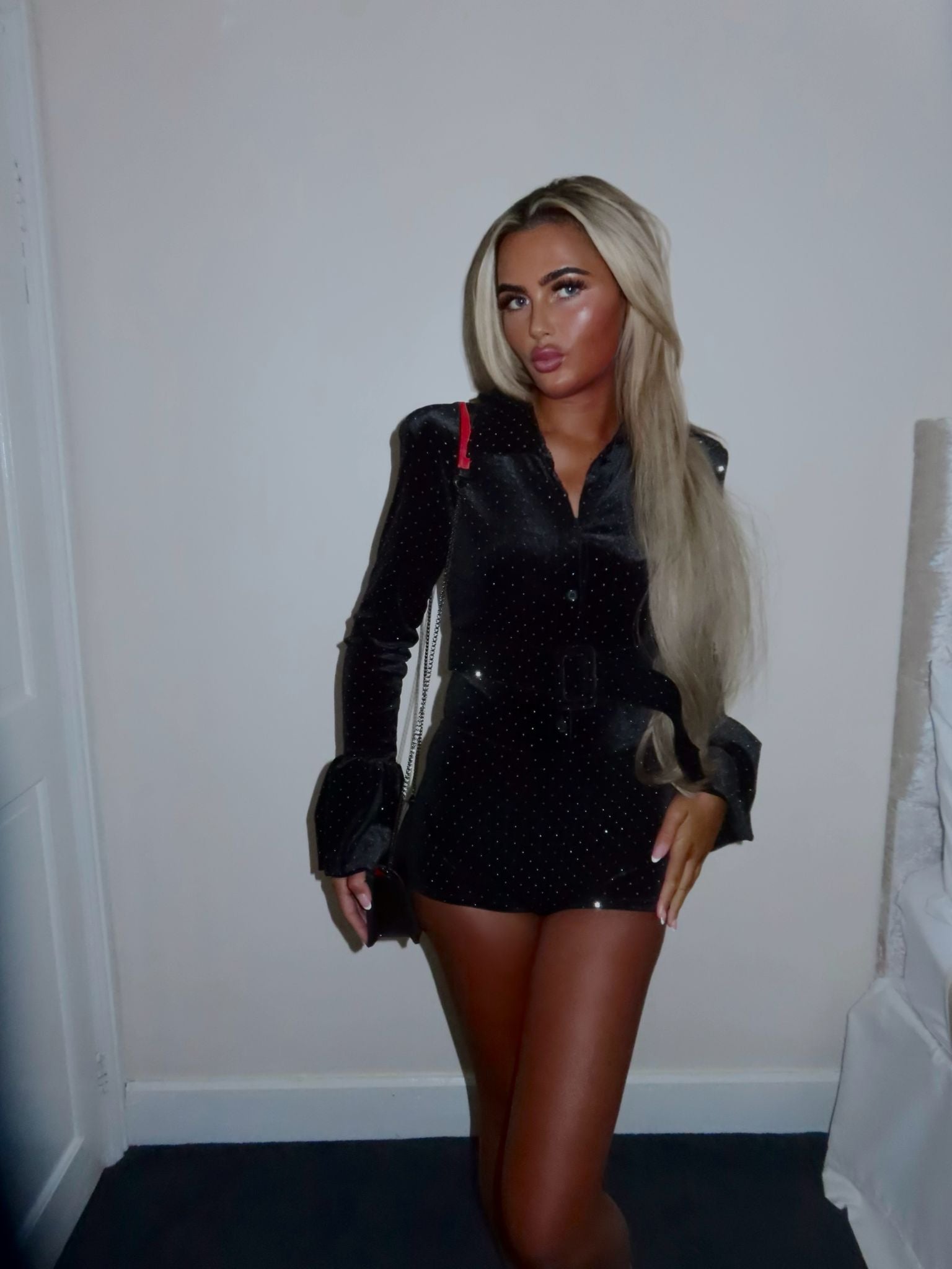 CHLOE Diamond Velvet Belted  Playsuit Next Day Delivery Available