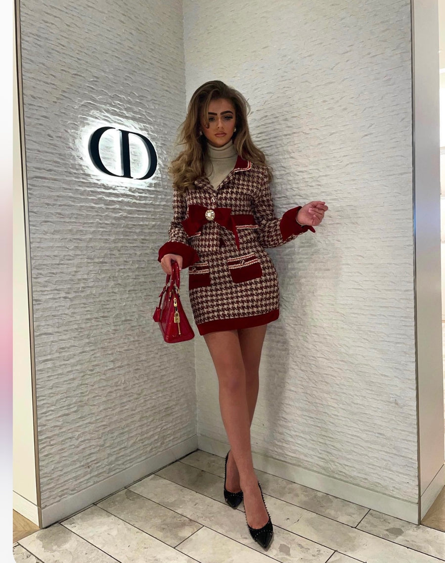 NICOLA Red Tweed Blazer and Skirt Set Next Day Delivery