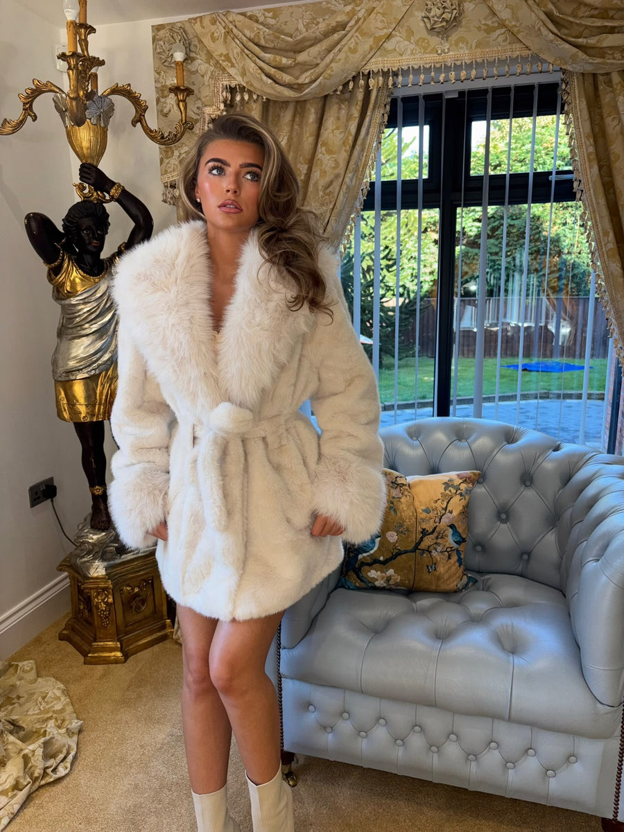 CAPRICE Cream Faux Fox Fur  Coats (Next Day delivery )