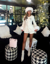 MELISSA White Luxury  faux Fur Tweed set hat and cuffs Two Piece Set Next Day Delivery Available