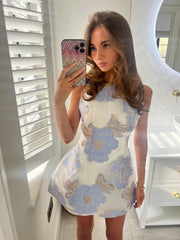 CHARLOTTE  Floral Blue & White  Dress  (Next Day Delivery Available )