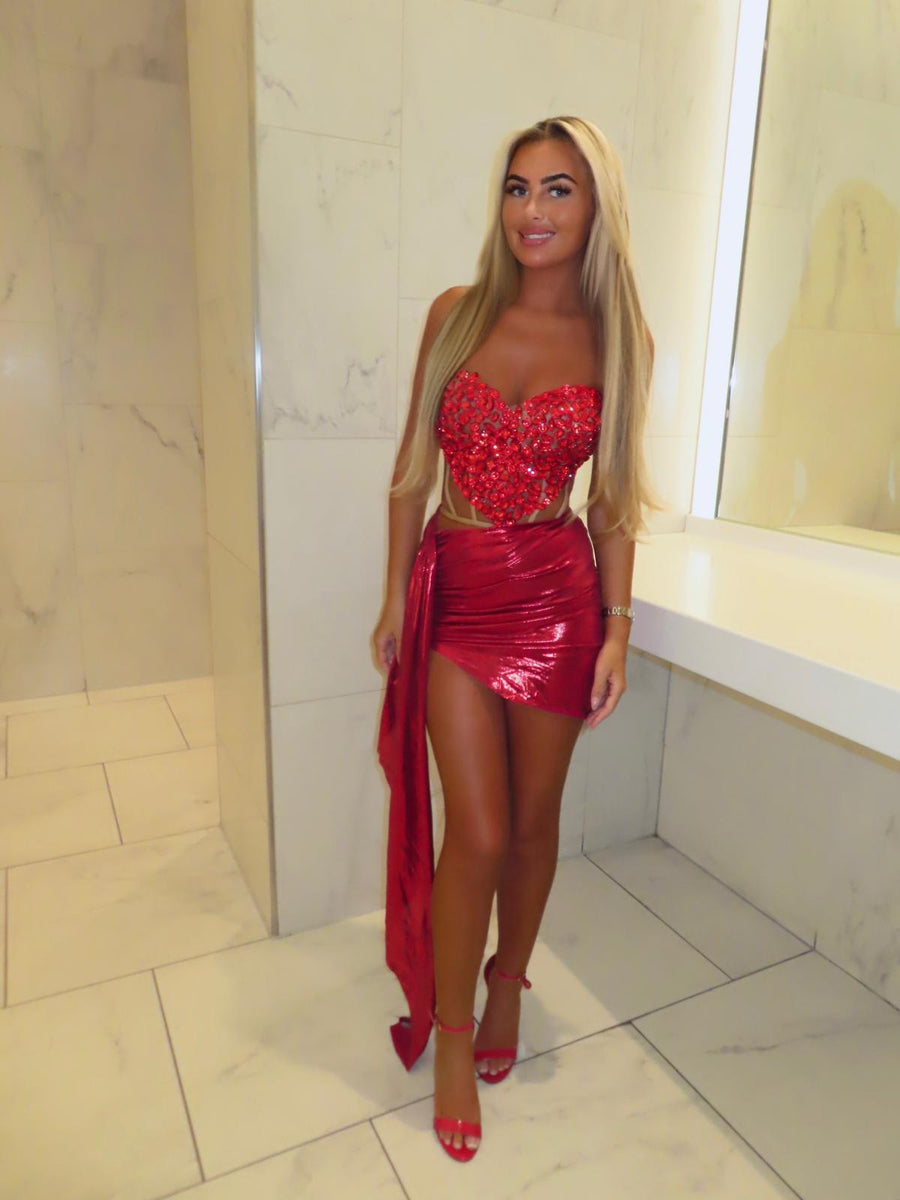 MARIA Red Corset Two Piece Set