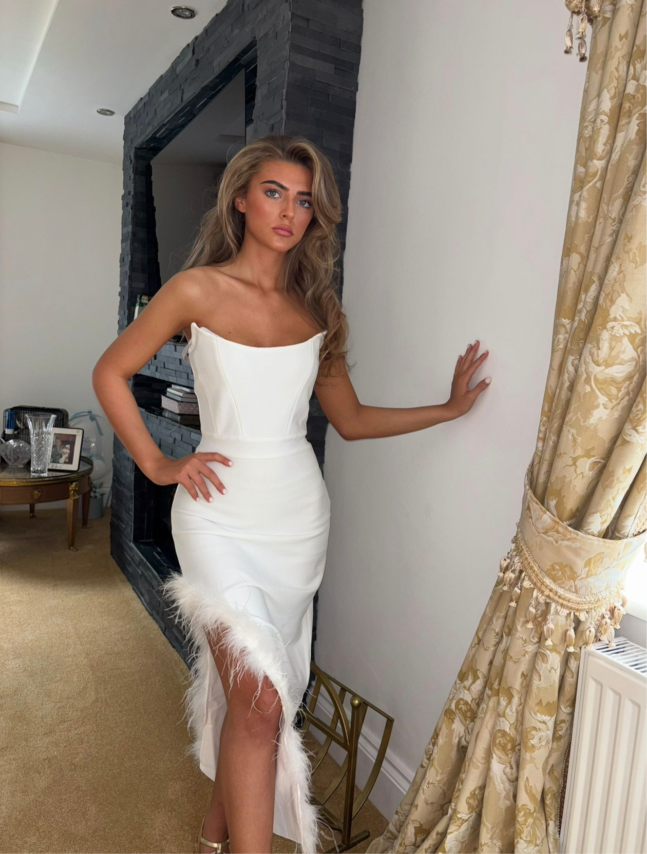 LIZA Feather White Bandage dress (next day delivery Available )