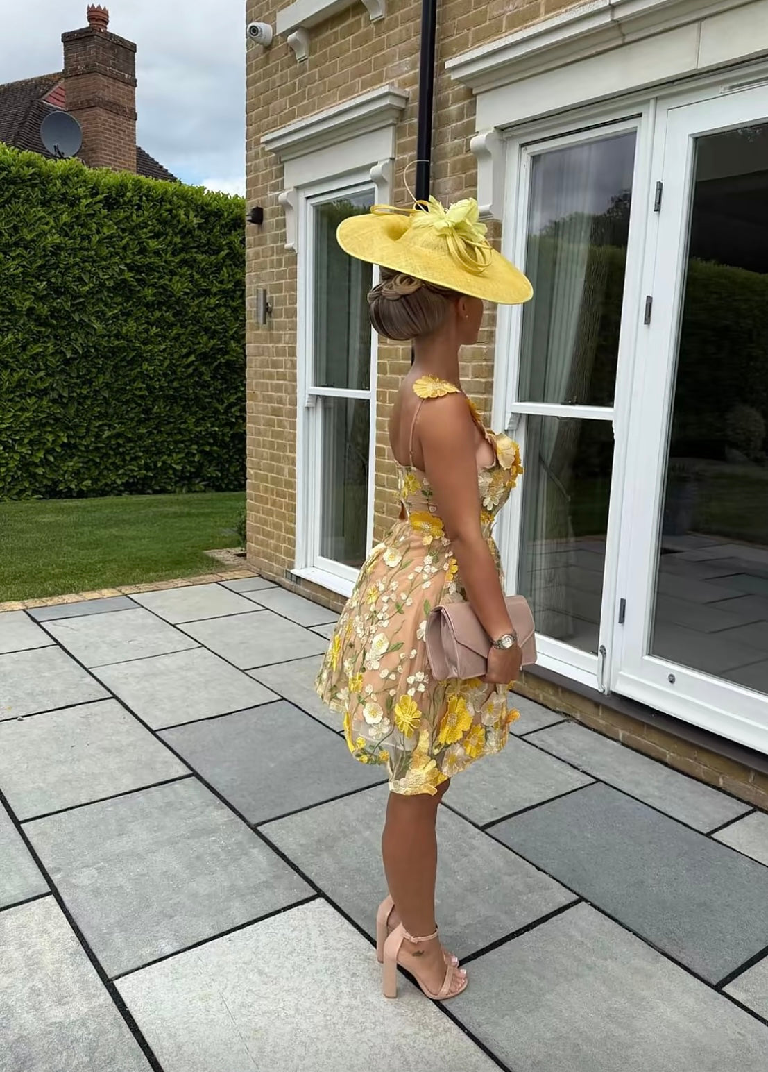 LUCIA Yellow 3D Floral Dress Next day delivery available