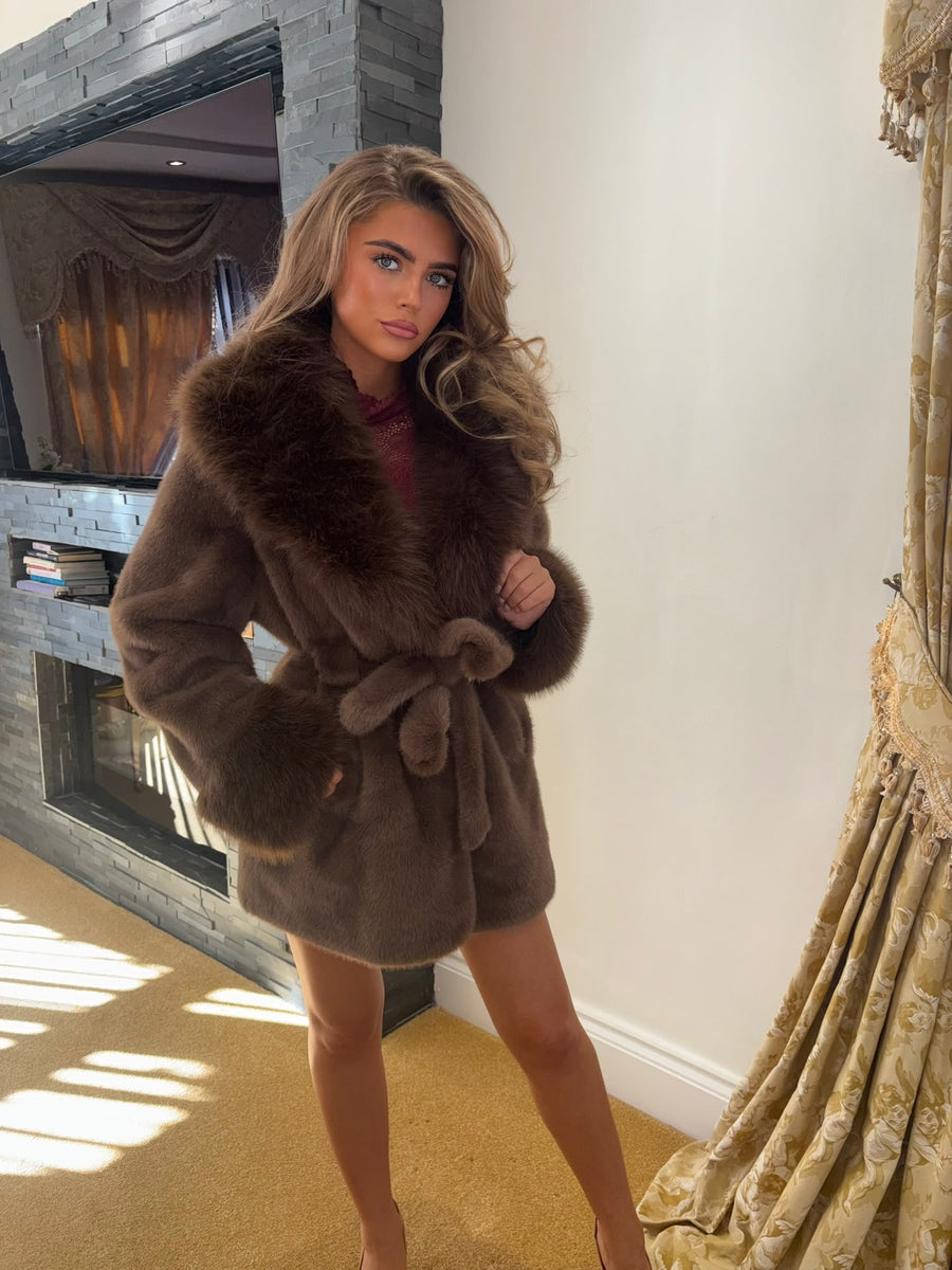 CAPRICE Brown Faux Fox Fur  Coats (Next Day delivery )