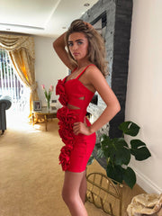 RUBY Red Ruffle Bandage Dress next day delivery Available