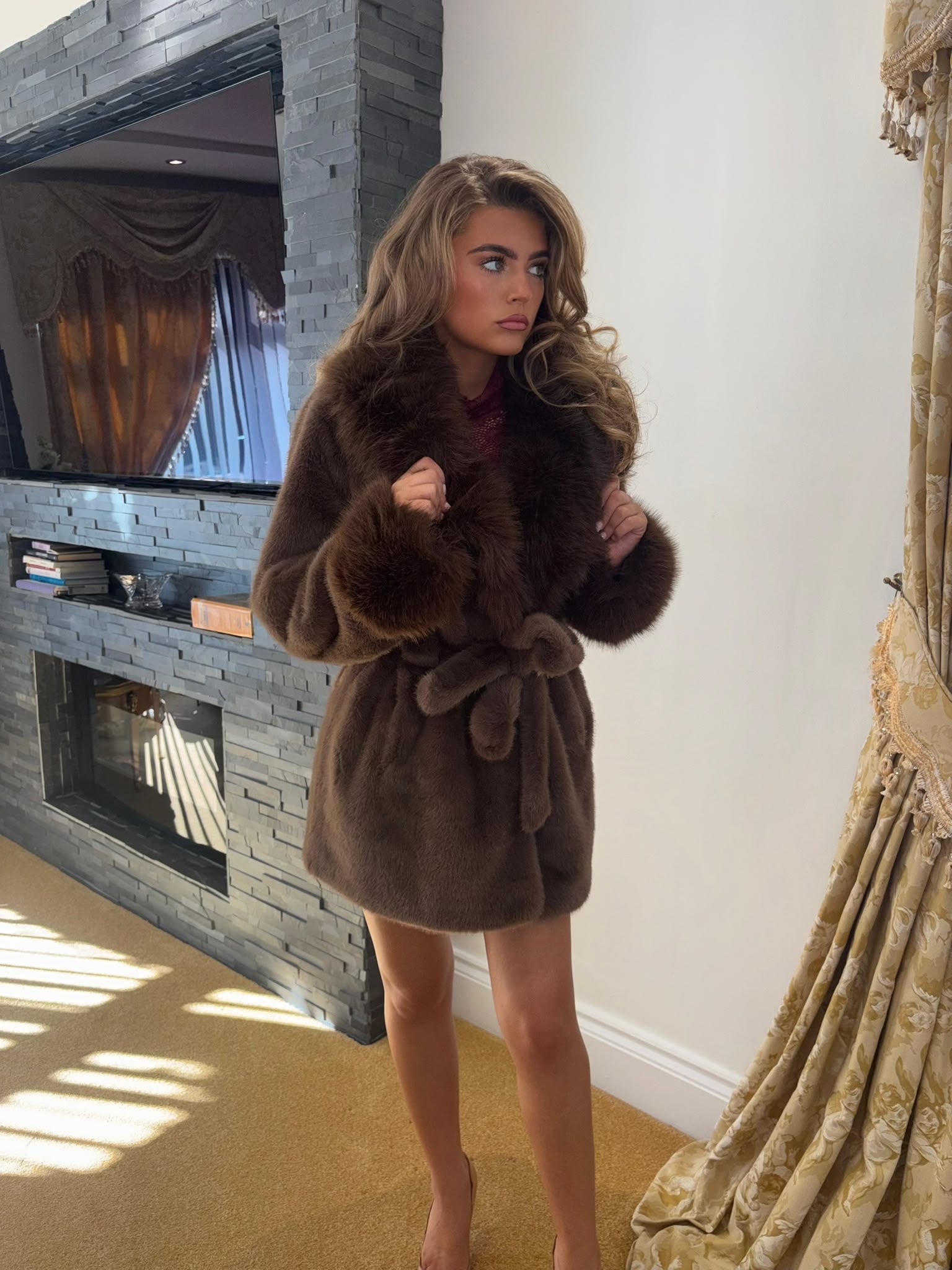 CAPRICE Brown Faux Fox Fur  Coats (Next Day delivery )