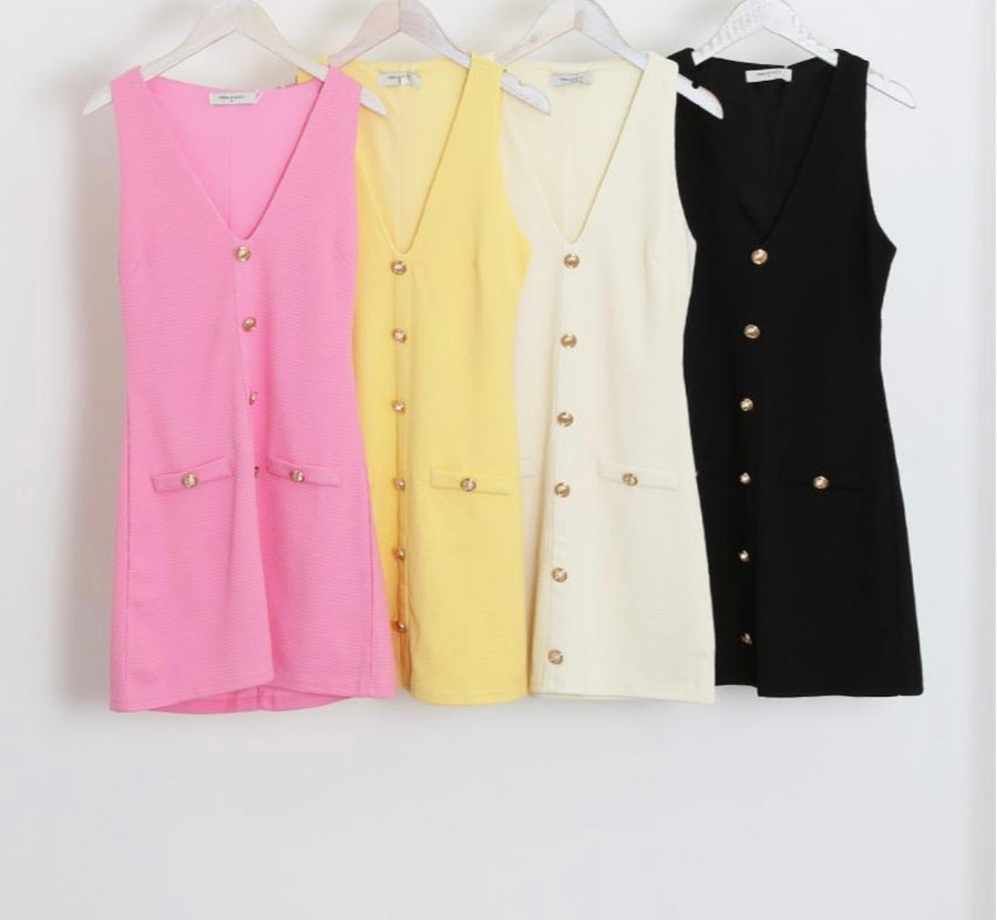 MONICA Gold Button Dress Next Day Delivery
