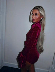 CHLOE Diamond Velvet Belted  Playsuit Next Day Delivery Available