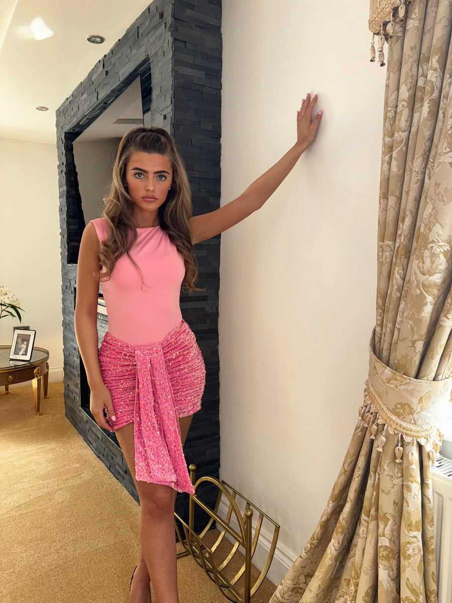LIBBY Pink Sequin Skirt Made In House Design