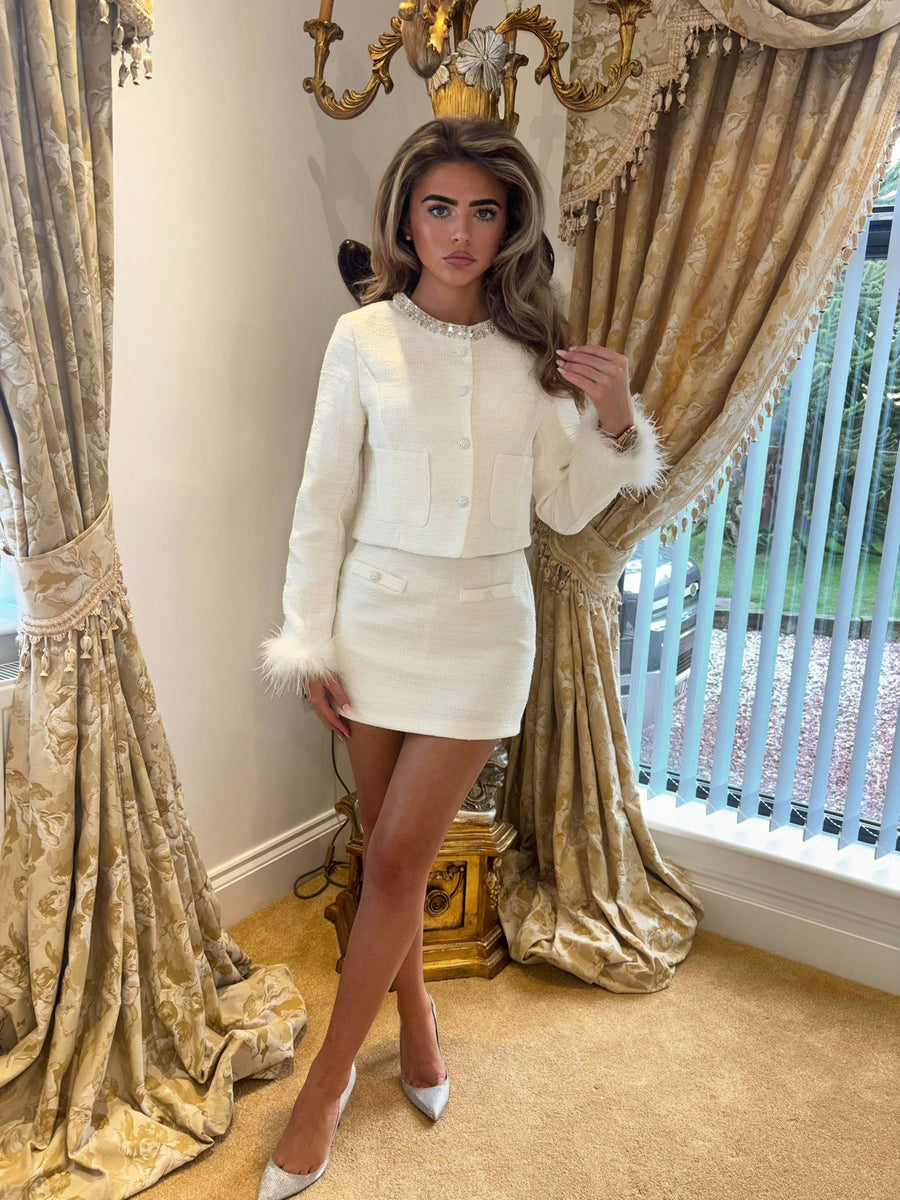 IRIS Pure White Tweed Two Piece Set  (Next Day Delivery Available )