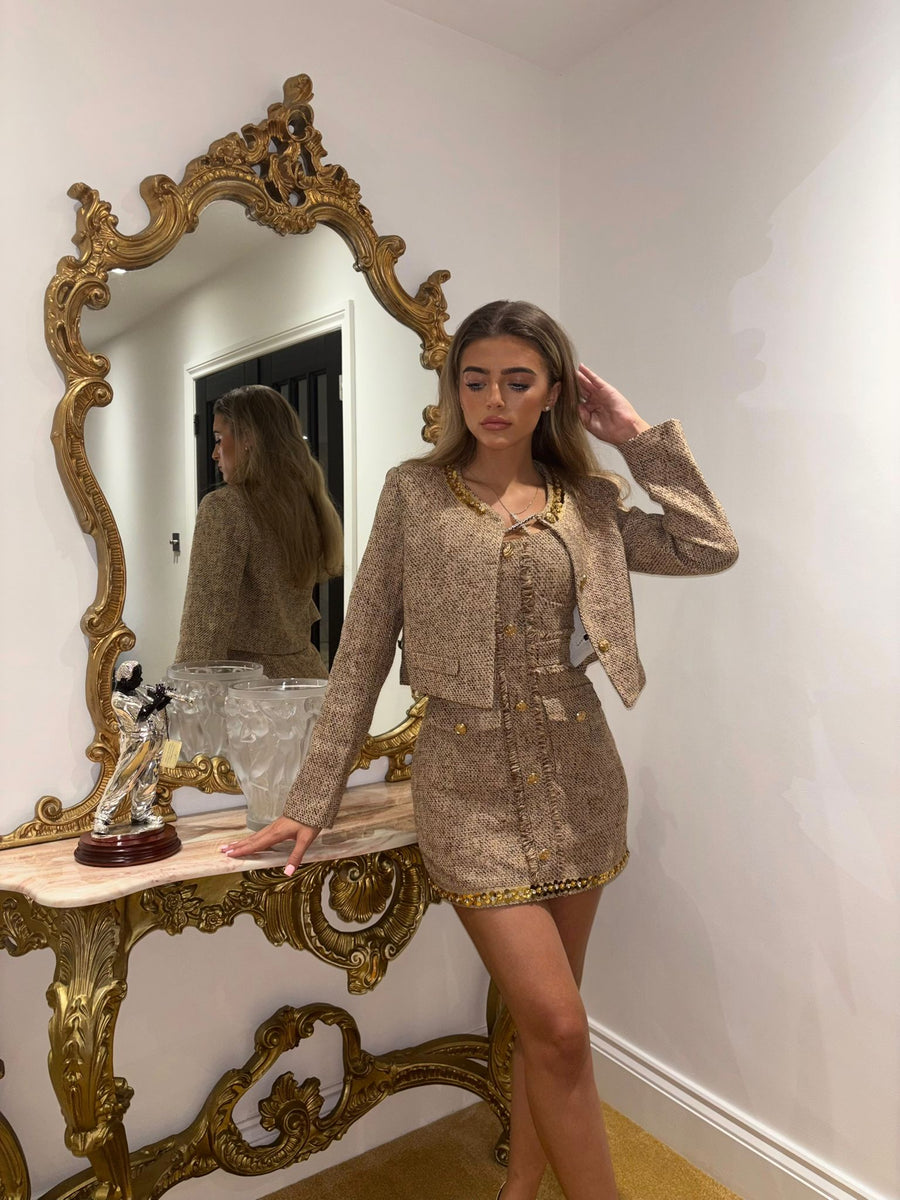 NANCY Golden Brown Dress and Jacket Set ( Next Day Delivery )