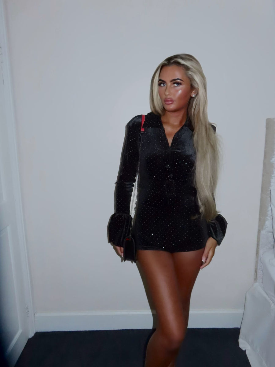 CHLOE Diamond Velvet Belted  Playsuit Next Day Delivery Available