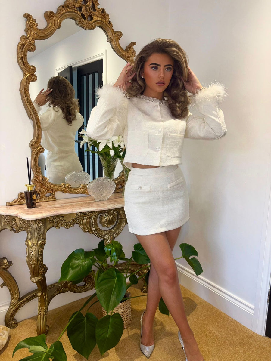 IRIS Pure White Tweed Two Piece Set  (Next Day Delivery Available )
