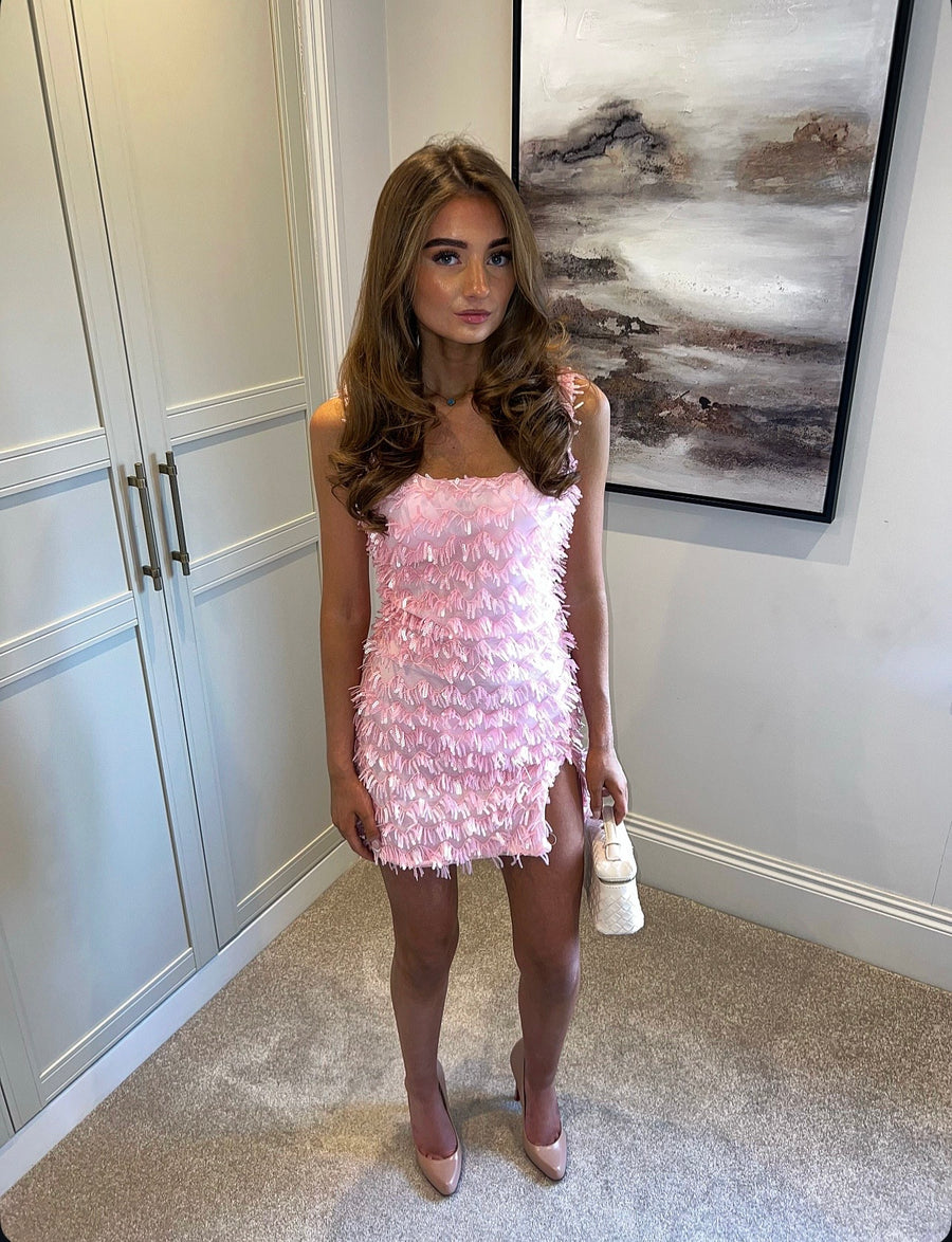 AVA Baby Pink Sequin Dress Next Day Delivery Available