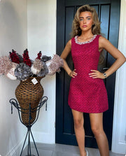 TAYLA Red Tweed Dress Next Day Delivery