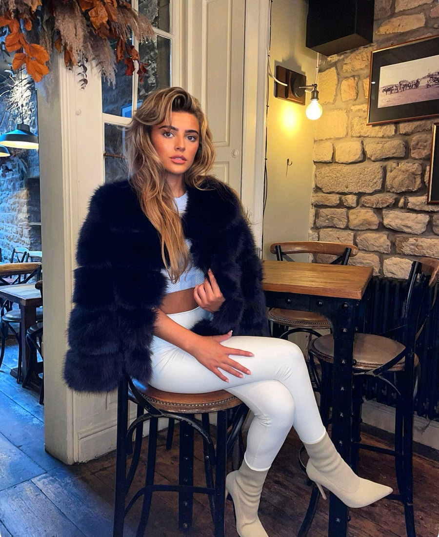 MILLIE Black  Faux Fox fur jacket