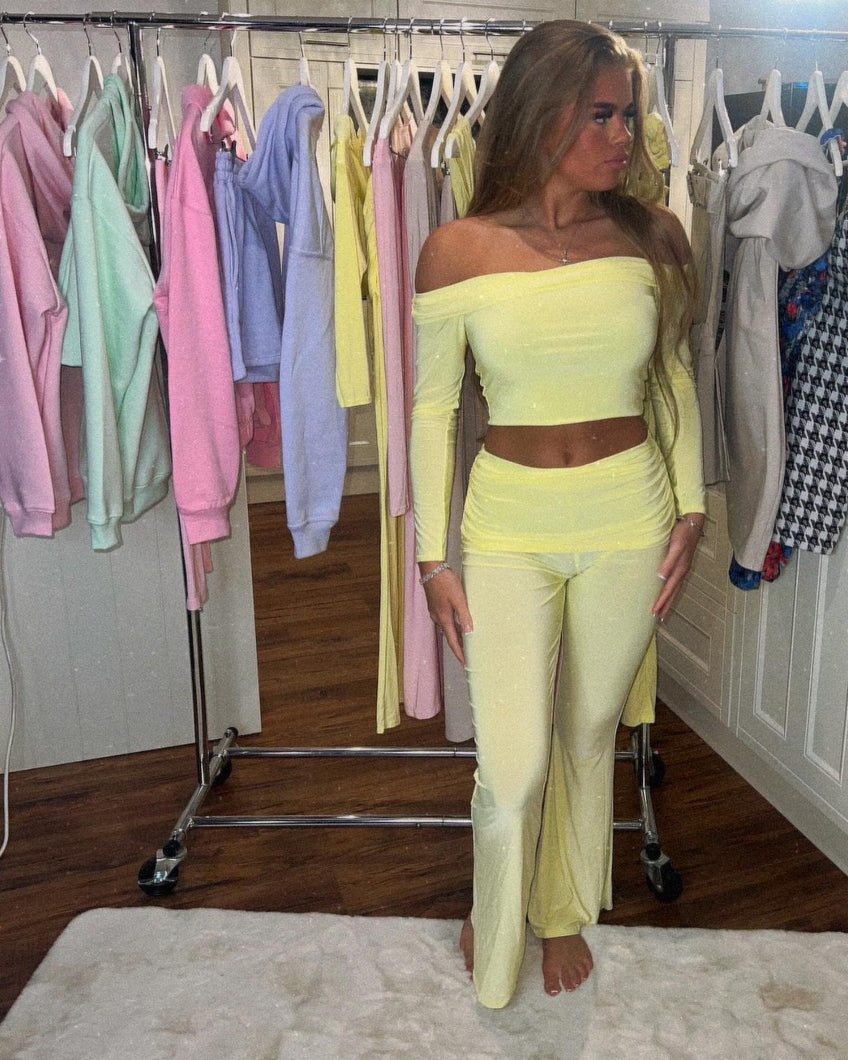MORGAN Off shoulder  Lemon Yellow  Two Piece  (Next Day Delivery)