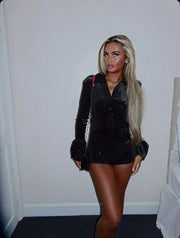 CHLOE Diamond Velvet Belted  Playsuit Next Day Delivery Available