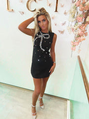 Bonnie Black Sequin Bow Dress ( Next Day Delivery Available )