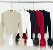 Ribbed Feather Cuff Super  Soft Knit Jumper (Next Day Delivery)