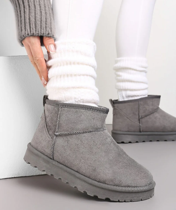 MOLLI Grey Faux Fur Lined Mini Ankle  BOOTS ( Next Day Delivery available )