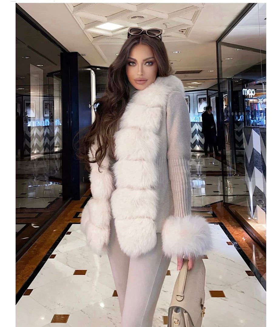 TARA Cream Luxury Faux Fur Cardigan Next Day Delivery avaliable