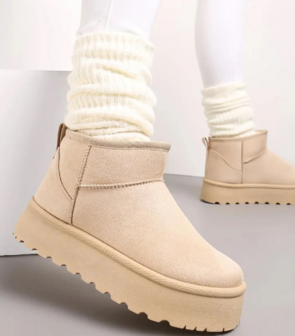 MOLLI Cream Faux Fur Lined Mini Ankle  BOOTS ( Next Day Delivery available )