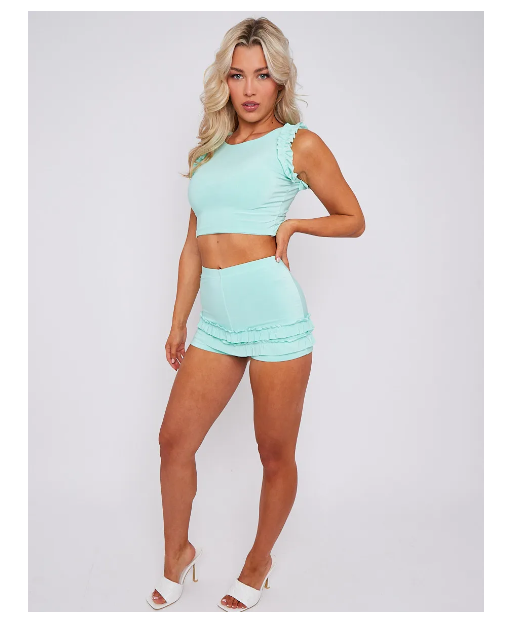 KACEY Ruffle Trim Mint  Two Piece set  (Next Day Delivery)