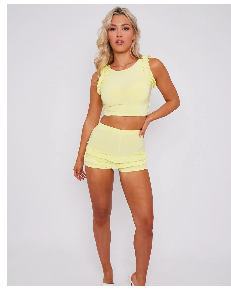KACEY Ruffle Trim Yellow  Two Piece set  (Next Day Delivery)
