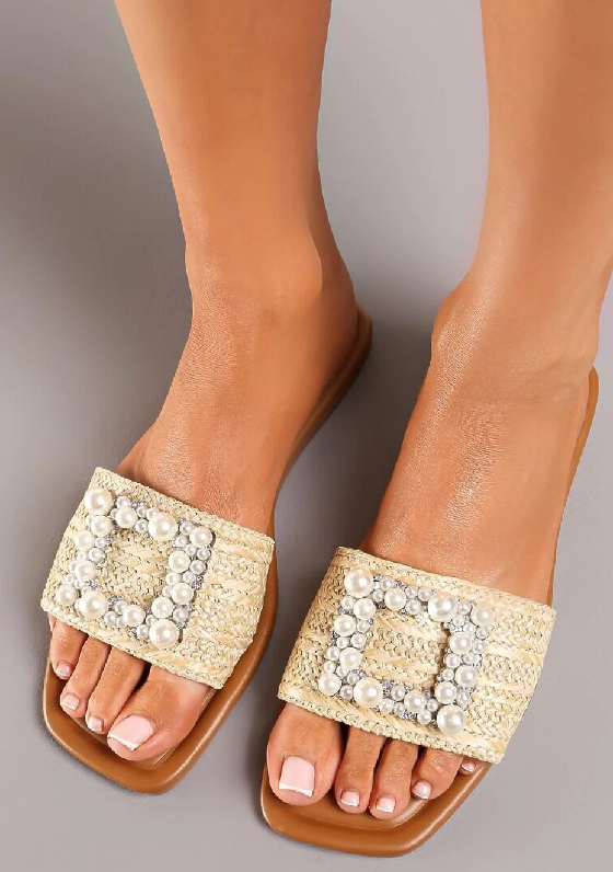 MAGGIE Beige Pearl Sandals  (next day delivery available)