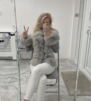 TARA Grey  Luxury Faux Fur Cardigan Next Day Delivery Avaliable)