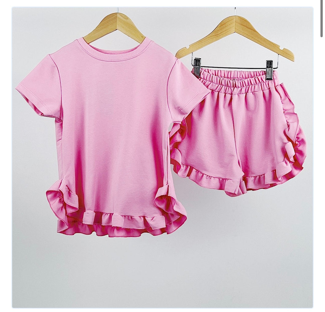 LUCIA  PINK Ruffle Top And Shorts Set (Next Day Delivery Available)