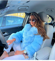 MILLIE Blue Faux Fox fur jacket