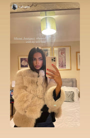 MILLIE Light Tan Faux Fox fur jacket next day delivery