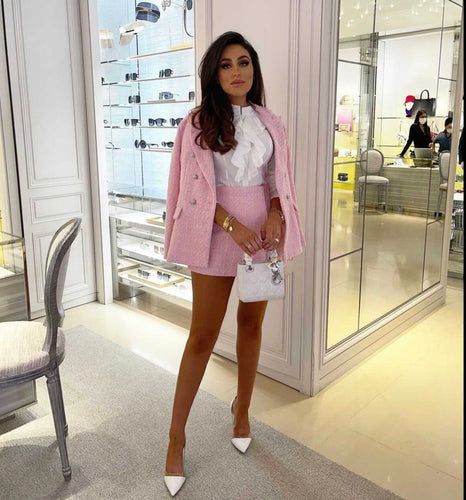 LUCIA Pink Tweed Blazer and short/Skirt Set